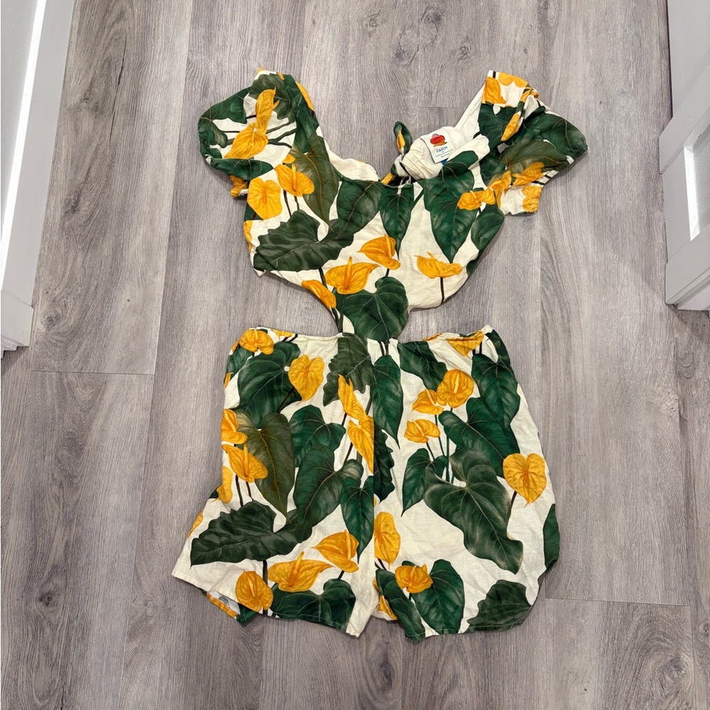 FARM Rio Green and Yellow Floral Romper